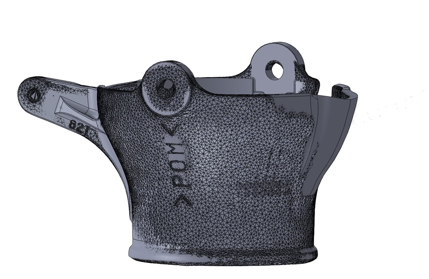 CAD rebuilt over the scan — side profile