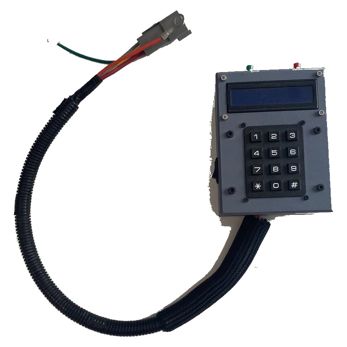 The finished keypad unit and its harness to the machine