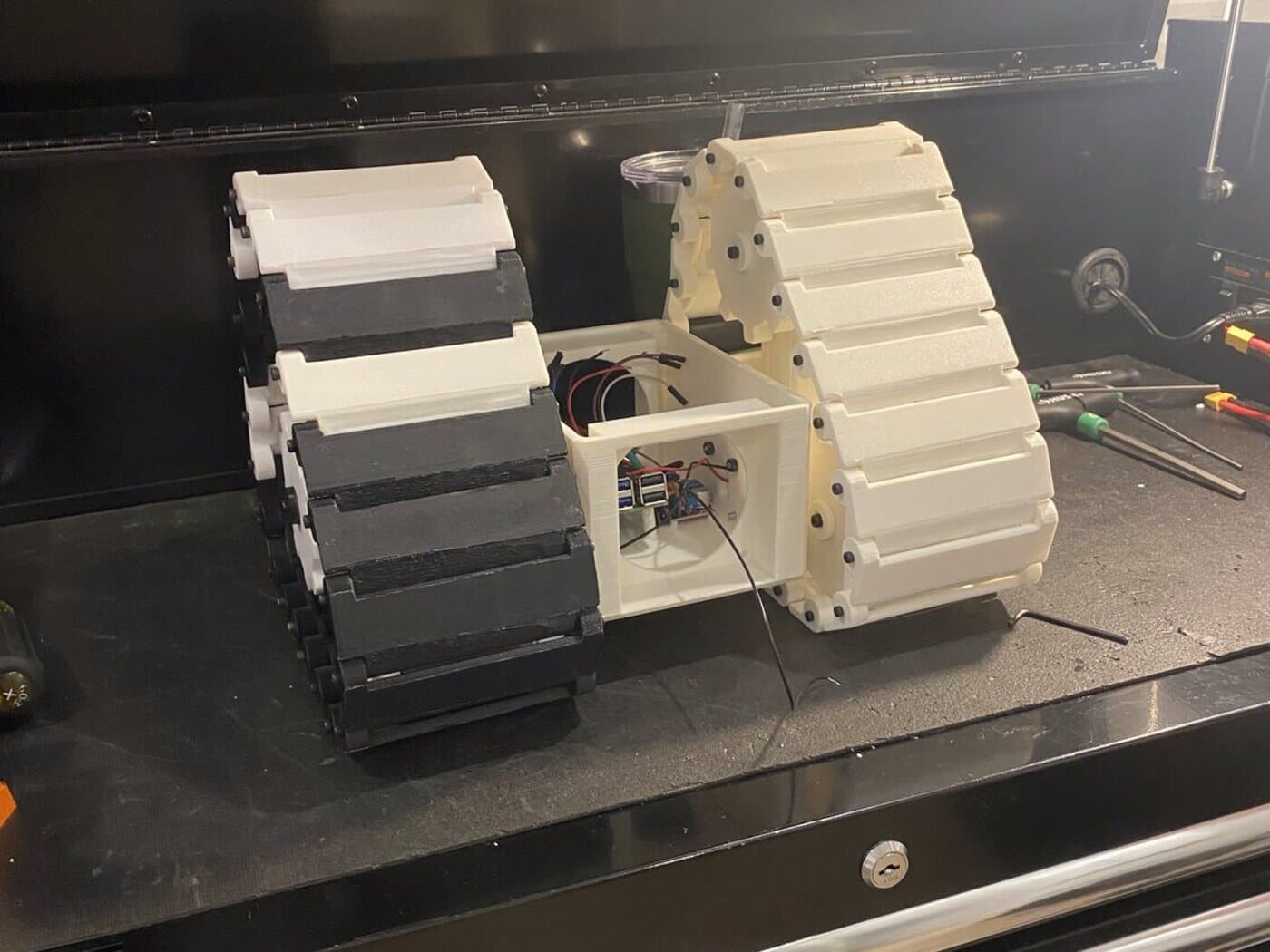 Printed tracks either side of the electronics bay